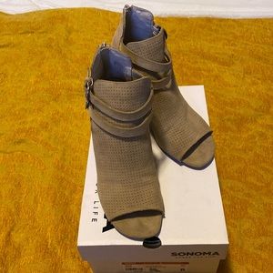 Tan peep toe booties